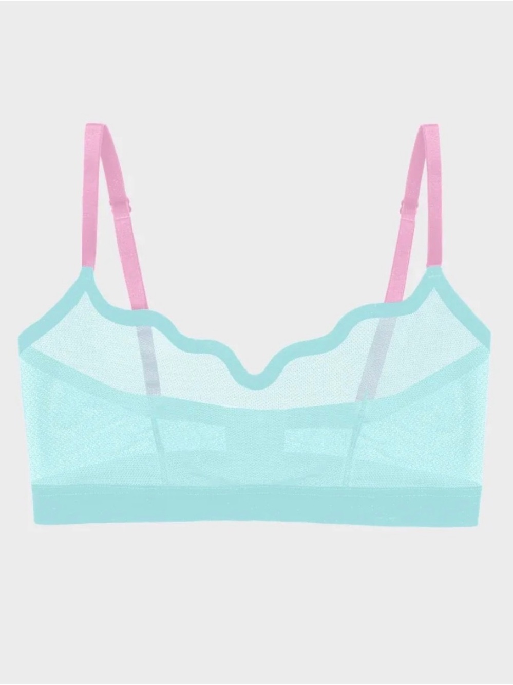 Sheer Aqua Mesh Bralette with Pink Adjustable Straps